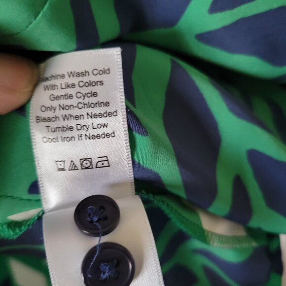 Coldwater Creek Blouse Sz Large 14 Pleated 3/4 sleeve button front green blue - Picture 10 of 14